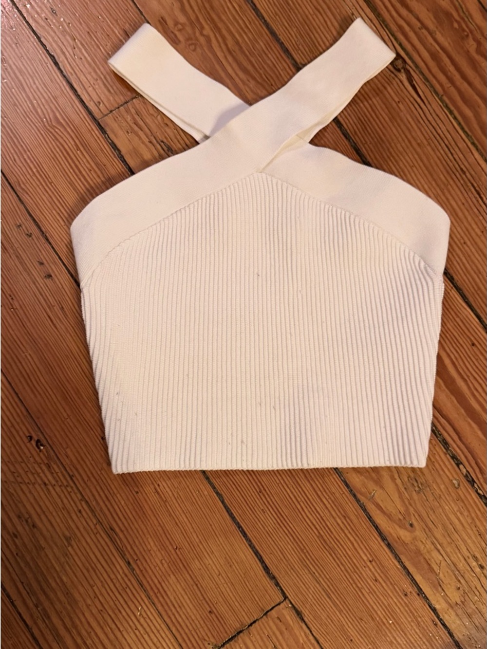 Aritzia Babaton White Ribbed Cross-Strap Tank